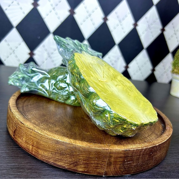 Pineapple Shaped Candle Set of 2 Tropical Coastal Sculptural Decor 7 Inch - Picture 5 of 11